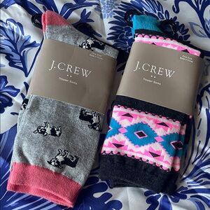 {J. Crew} Women’s Socks - Gray with Dogs and Pink Geometric